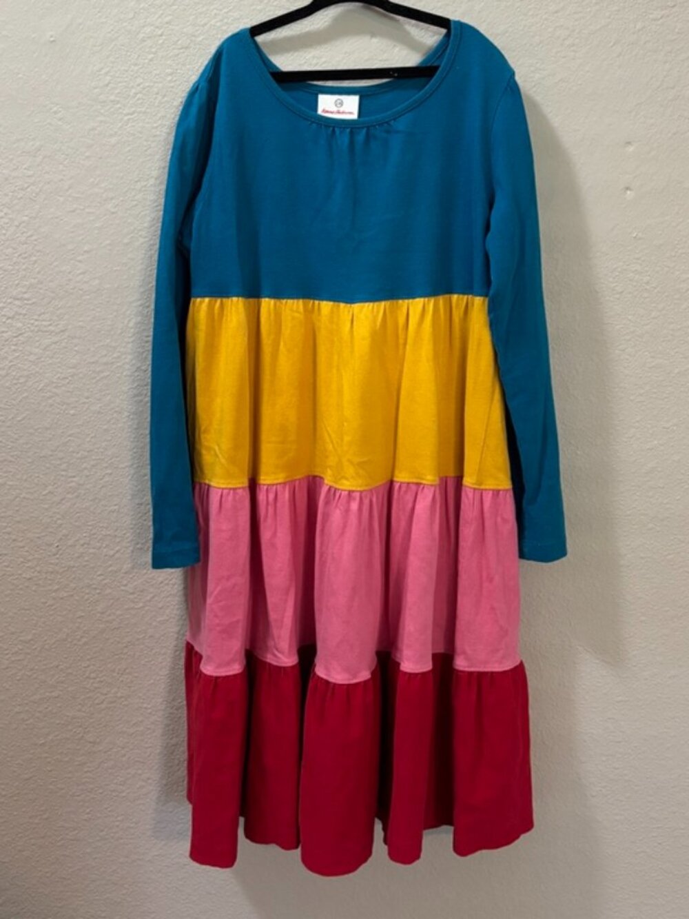 Hanna Andersson Colorblock Tiered Blue Pink Yellow Red Play Dress Size 8 (130cm)
